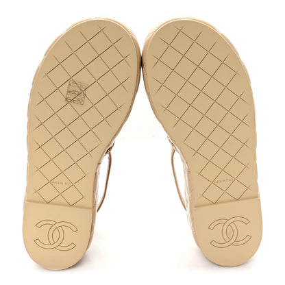 Chanel Shiny Lambskin Quilted Chain Around CC Platform Sandals 39.5 Beige 6 of 10