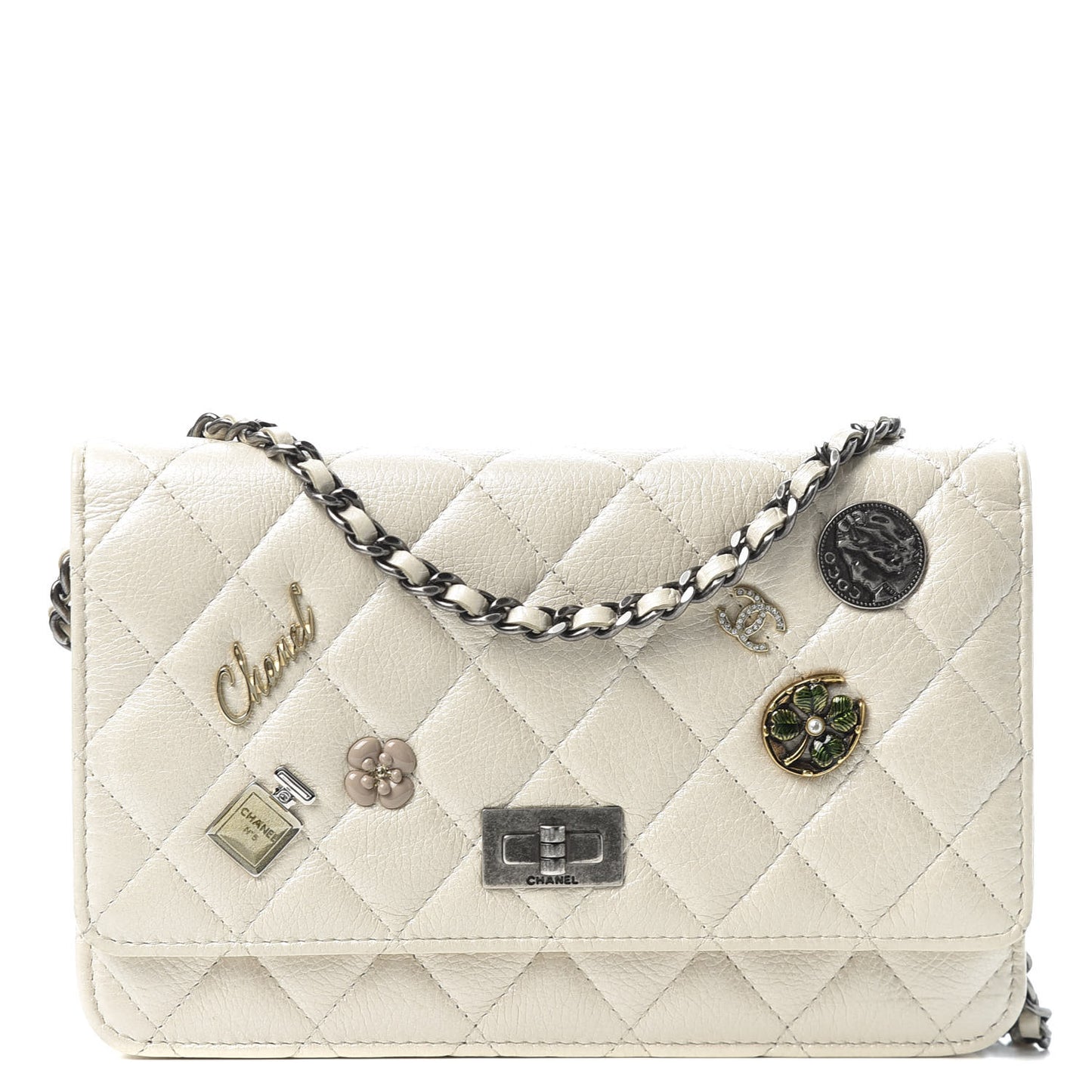 Metallic Calfskin Lucky Charms Casino 2.55 Reissue Wallet On Chain WOC Ivory