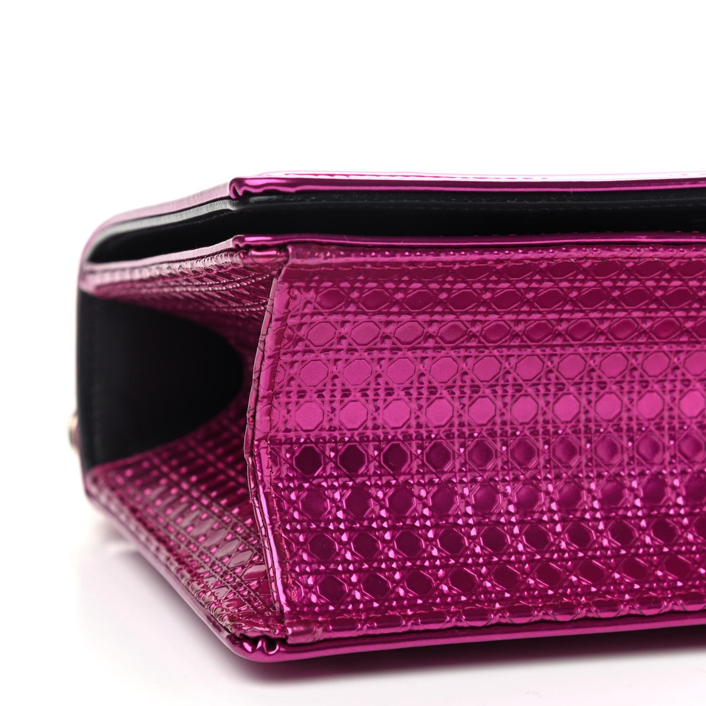 Metallic Patent Micro-Cannage Small Diorama Flap Bag Fuchsia