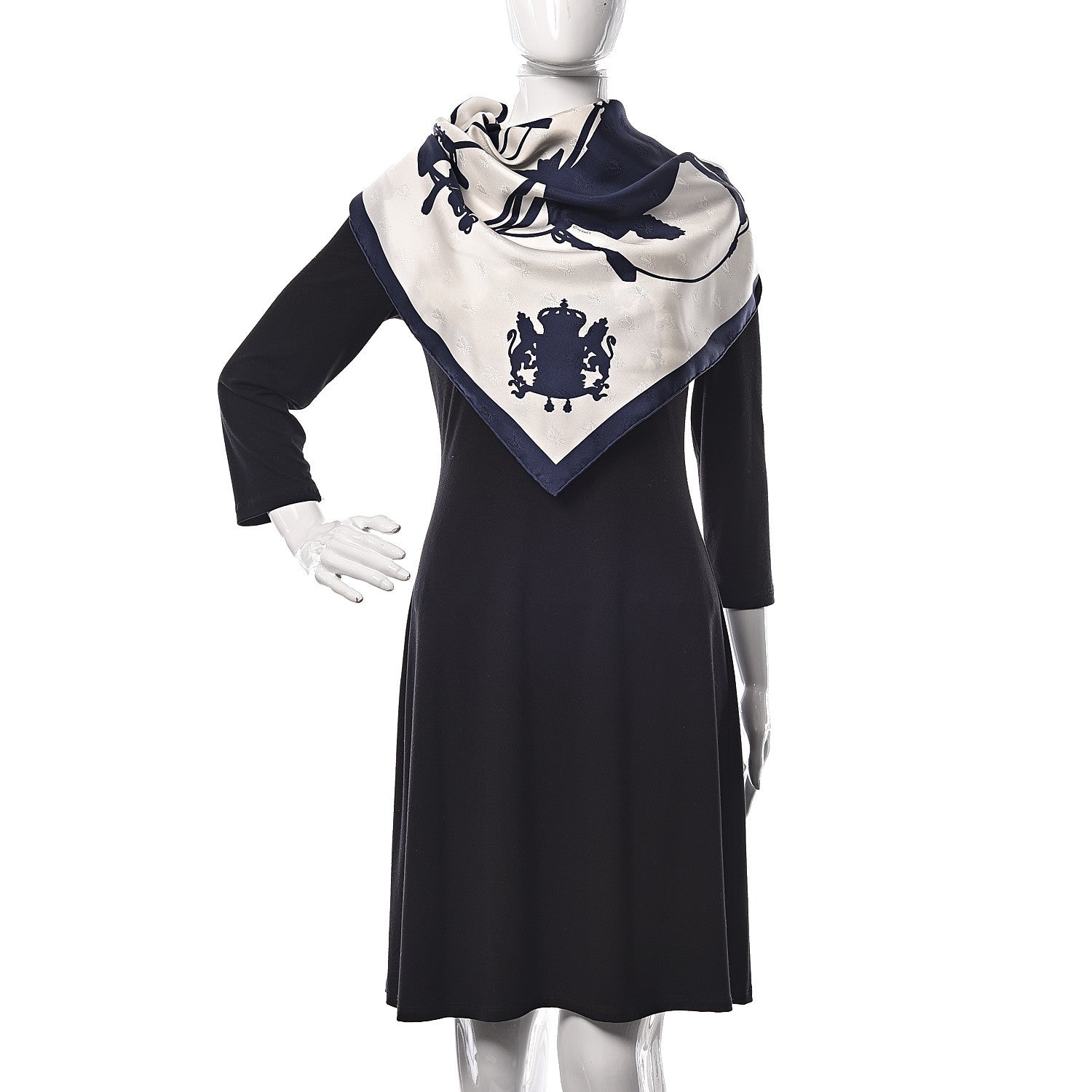 Hermes Silk Harnais De Cour Tattoo Scarf 90 Marine White 2 of 7