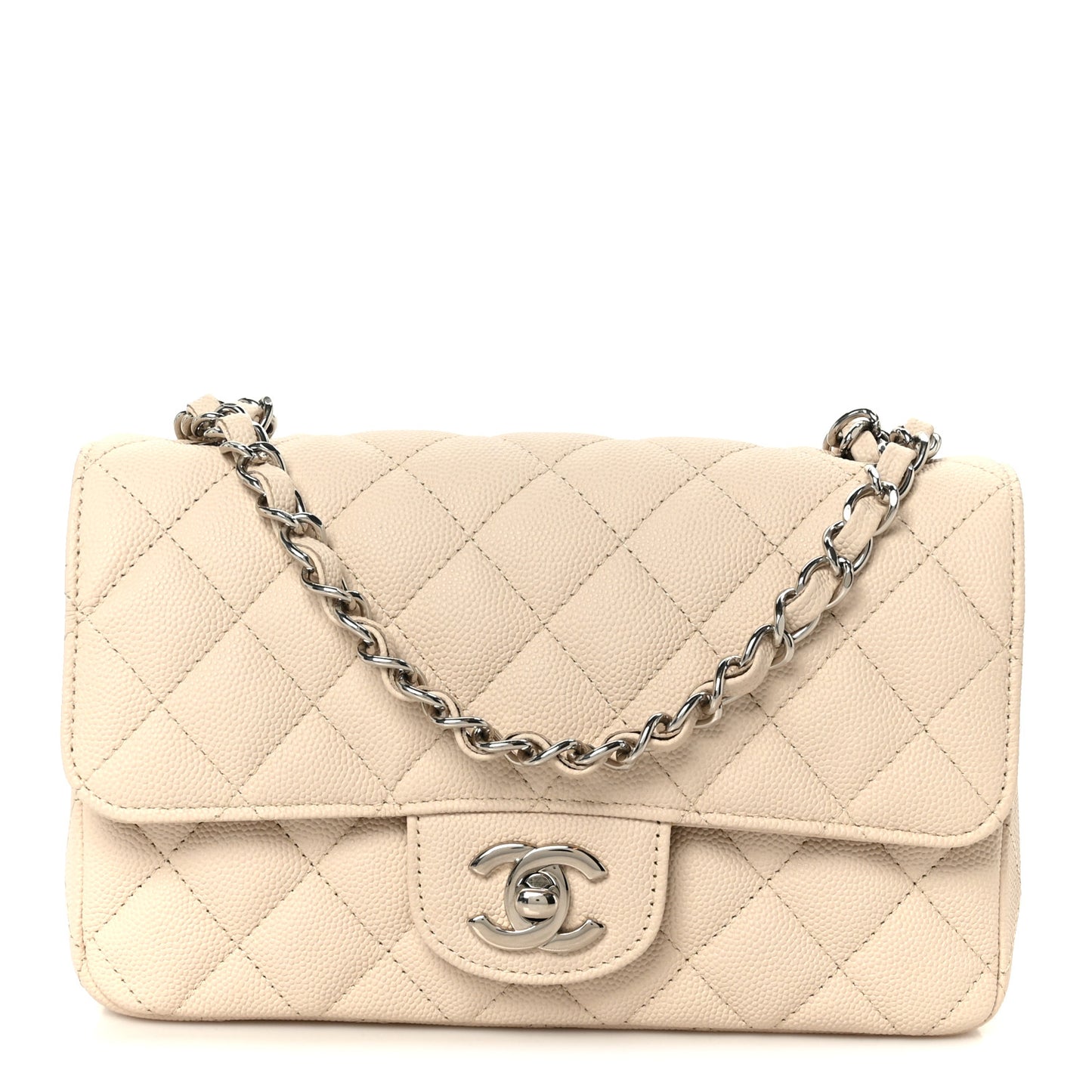 Caviar Quilted Mini Rectangular Flap Light Beige