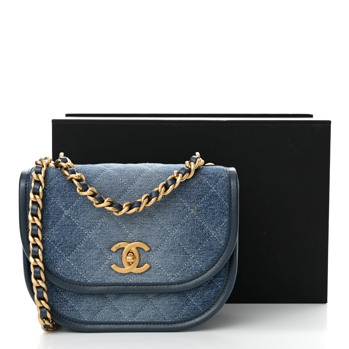 Washed Denim Quilted Small Messenger Flap Blue