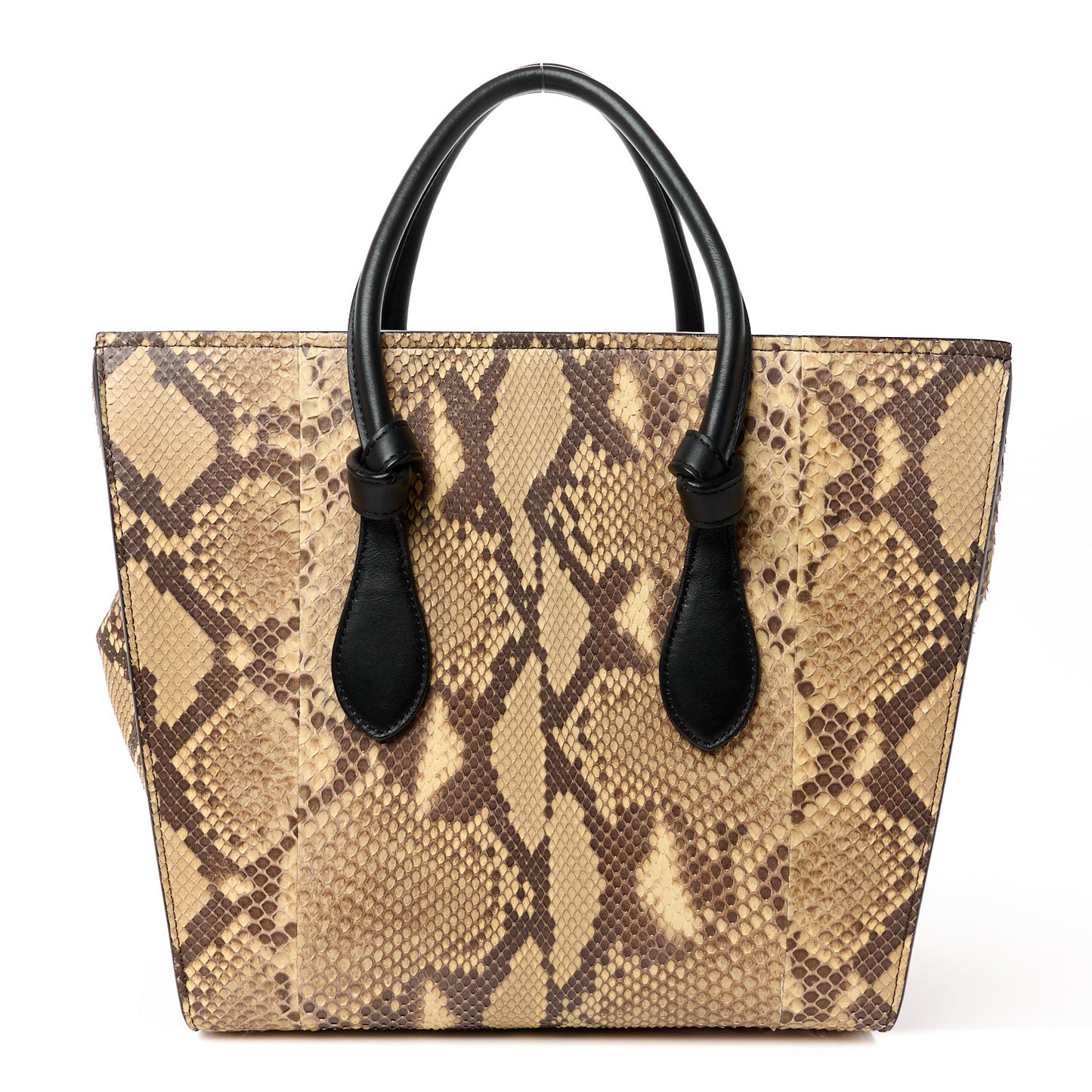 Snakeskin Calfskin Small Tie Knot Tote Black