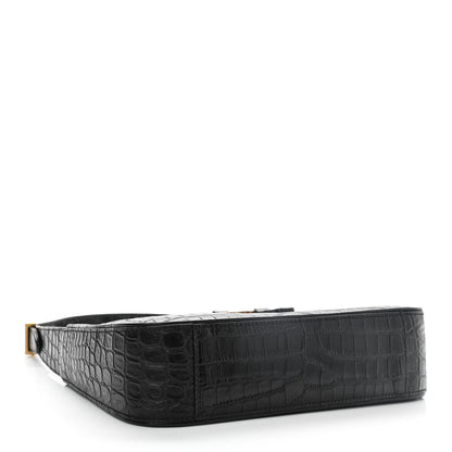 Saint Laurent Calfskin Crocodile Embossed Le 5 A 7 Hobo Black 4 of 11
