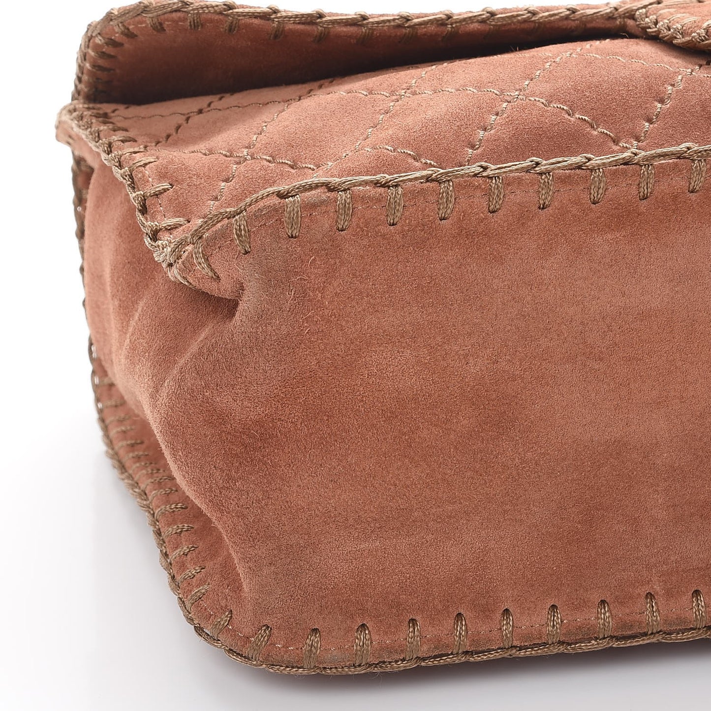 Suede Calfskin Stitch Flap Light Brown