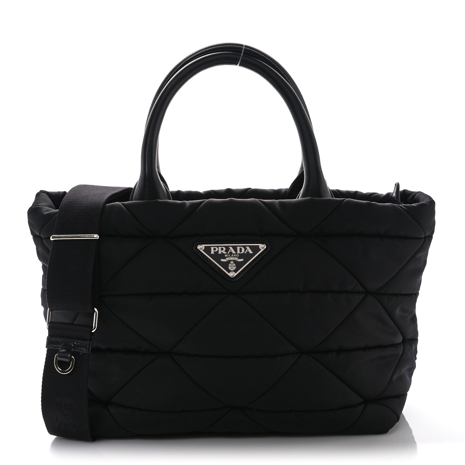 Prada Re-Nylon Nappa Triangle Quilted Padded Small Double Handled Zip Tote Black 1 of 11