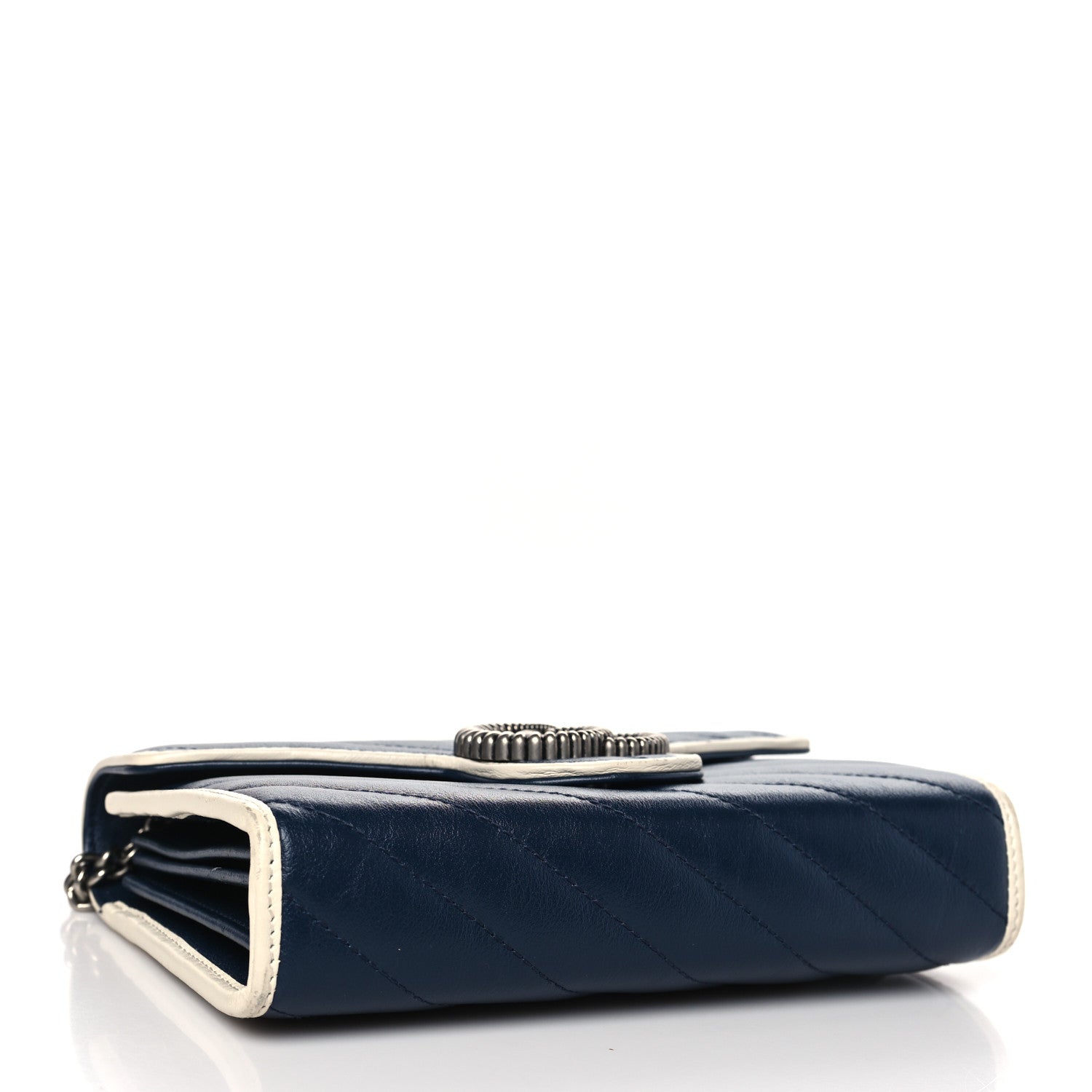 Gucci Vintage Effect Calfskin Matelasse Diagonal Torchon GG Marmont Chain Wallet Blue Agata Mystic White 4 of 10
