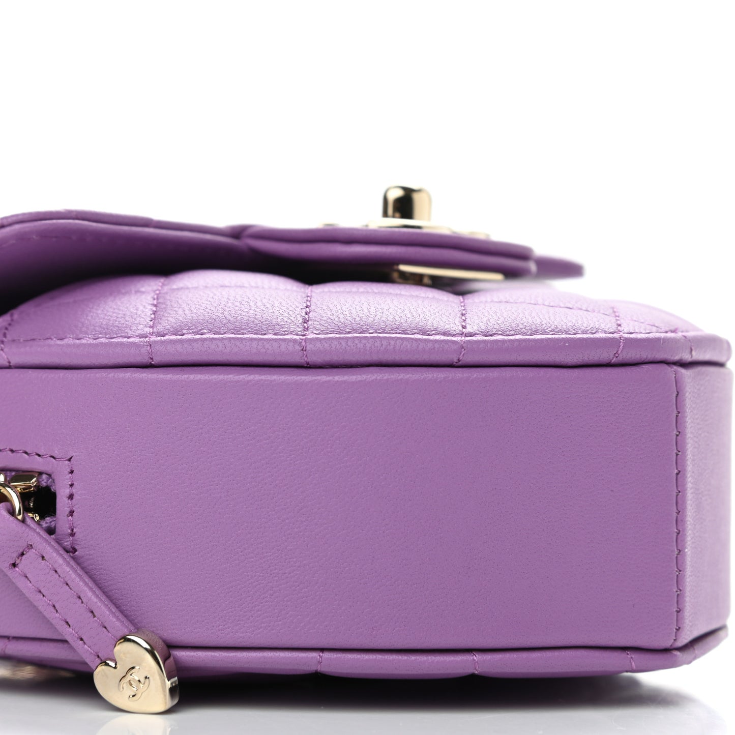 Lambskin Quilted CC In Love Heart Clutch With Chain Purple
