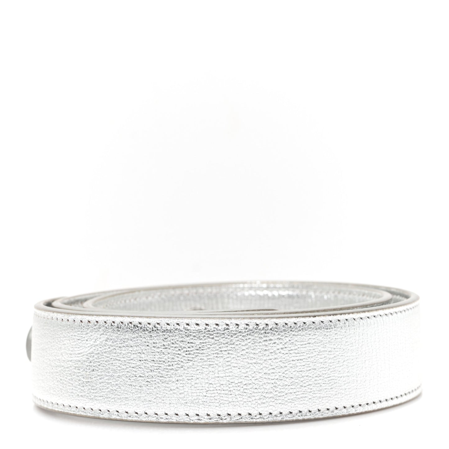Metallic Grained Calfskin Lucky Badges Shoulder Strap  Silver