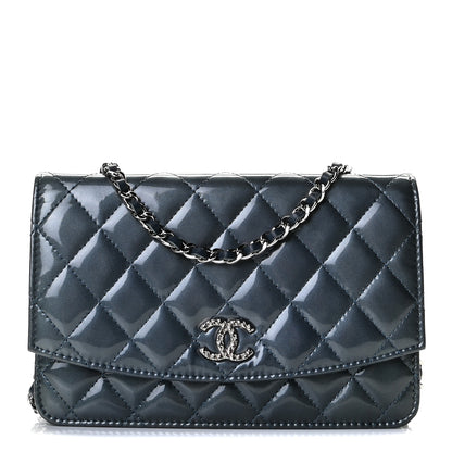 Chanel Patent Quilted Brilliant Wallet On Chain WOC Dark Blue 1 of 8