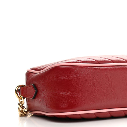 Gucci Azalea Calfskin Enamel Matelasse Diagonal Small Torchon GG Marmont Chain Shoulder Bag New Cherry Red Wild Rose 9 of 10