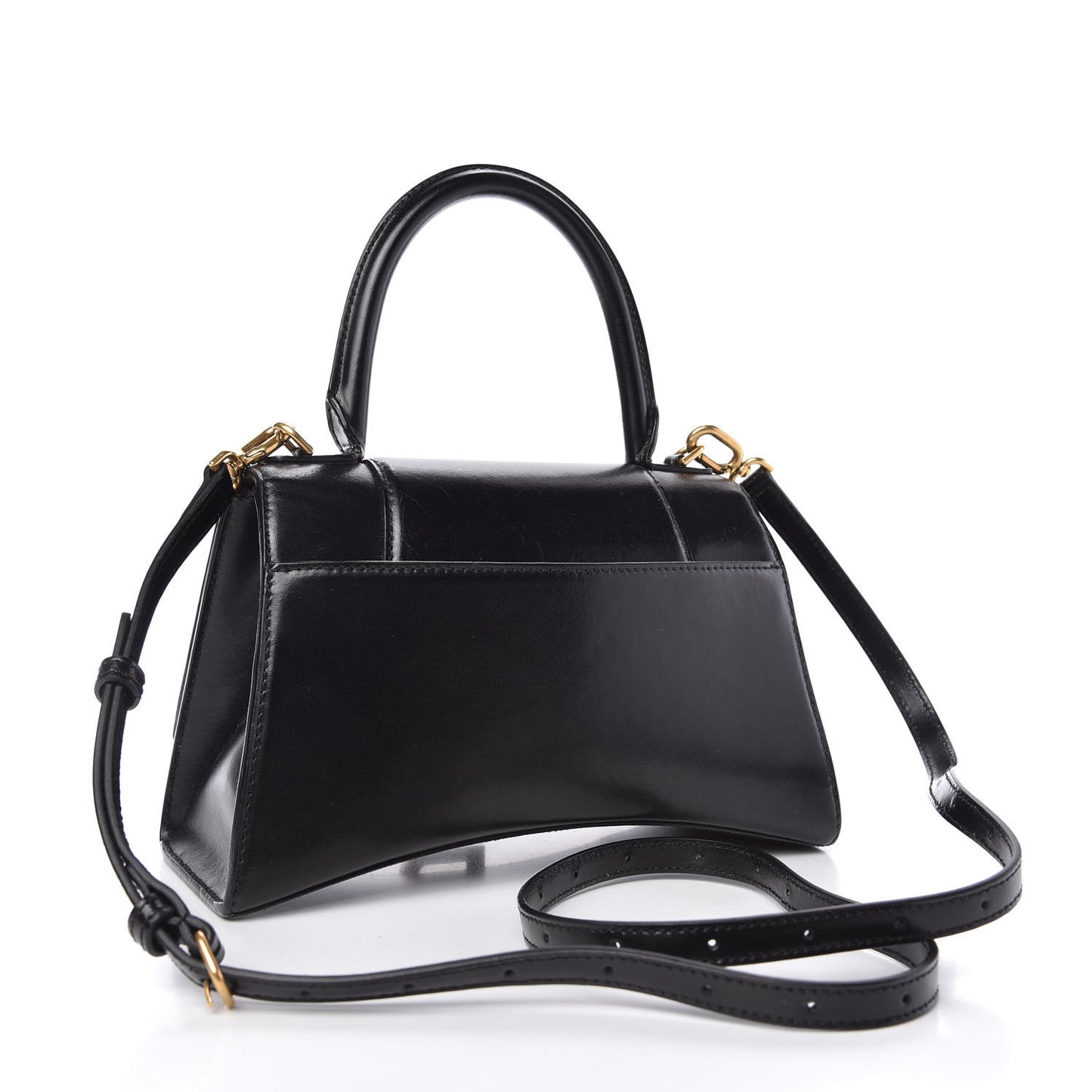 Shiny Box Calfskin Small Hourglass Top Handle Bag Black