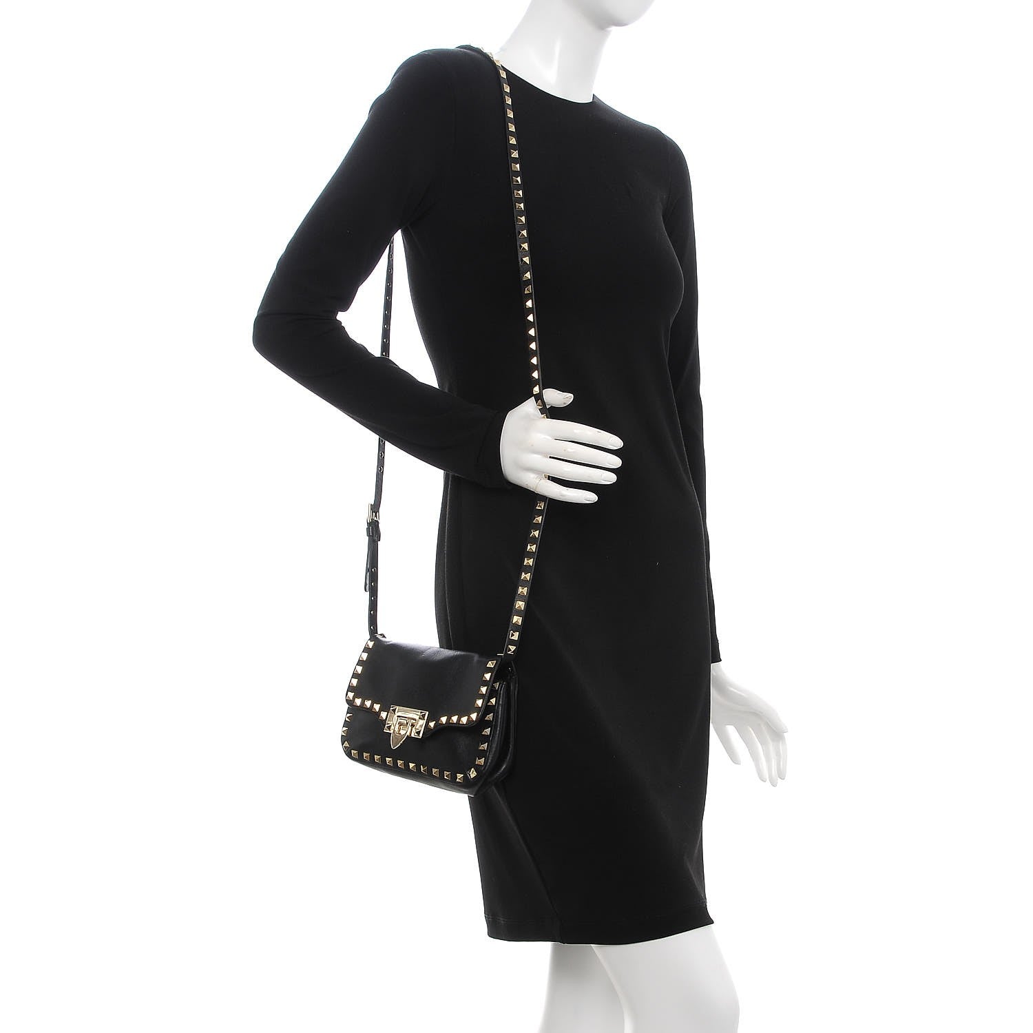Valentino Garavani Vitello Mini Rockstud Flap Saddle Crossbody Bag Black 2 of 7