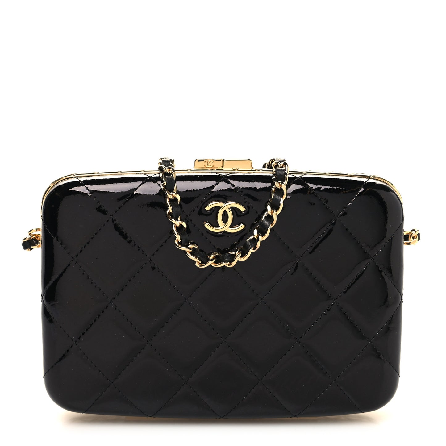 Glazed Goatskin Quilted Box With Chain Black