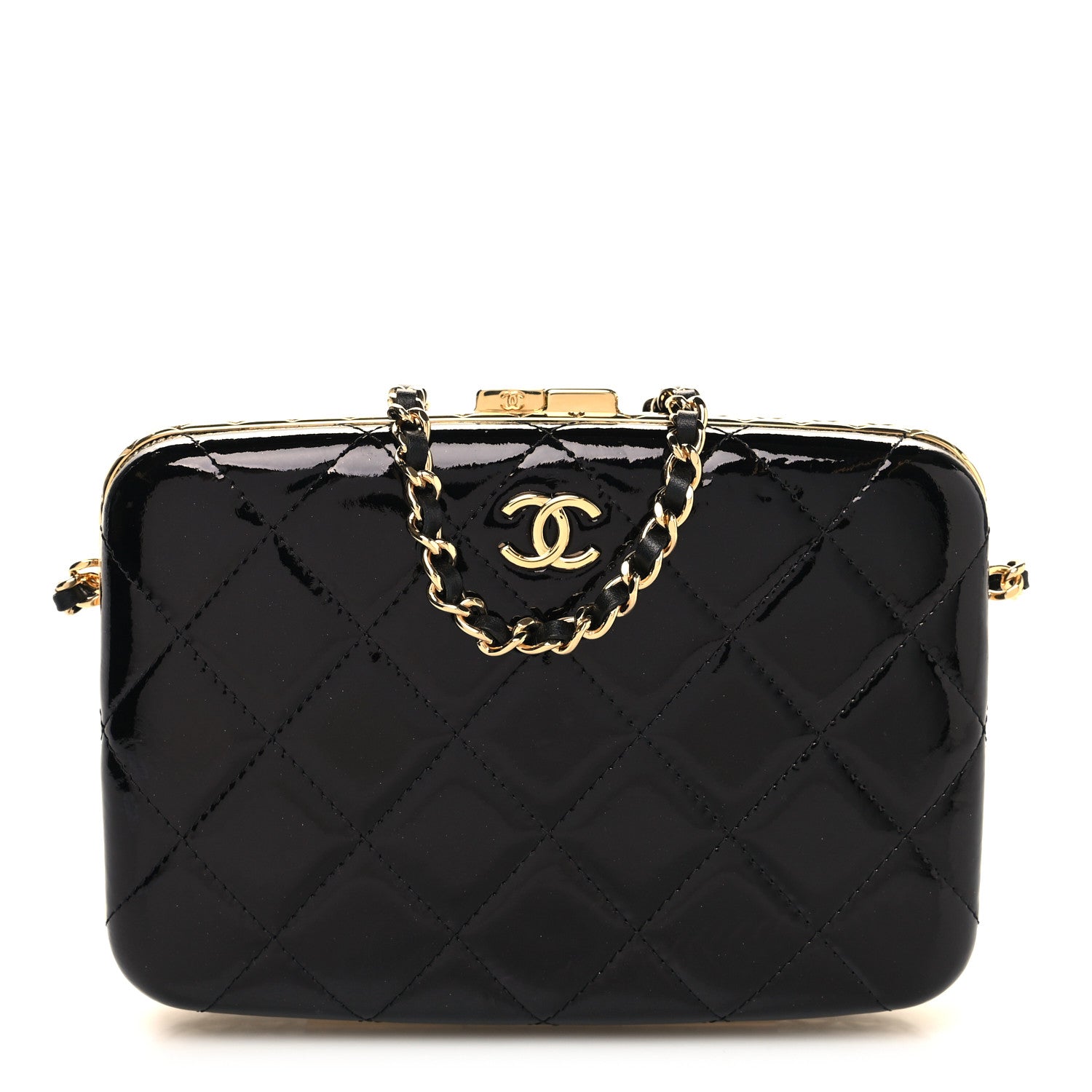 Chanel Glazed Goatskin Quilted Box With Chain Black 1 of 12