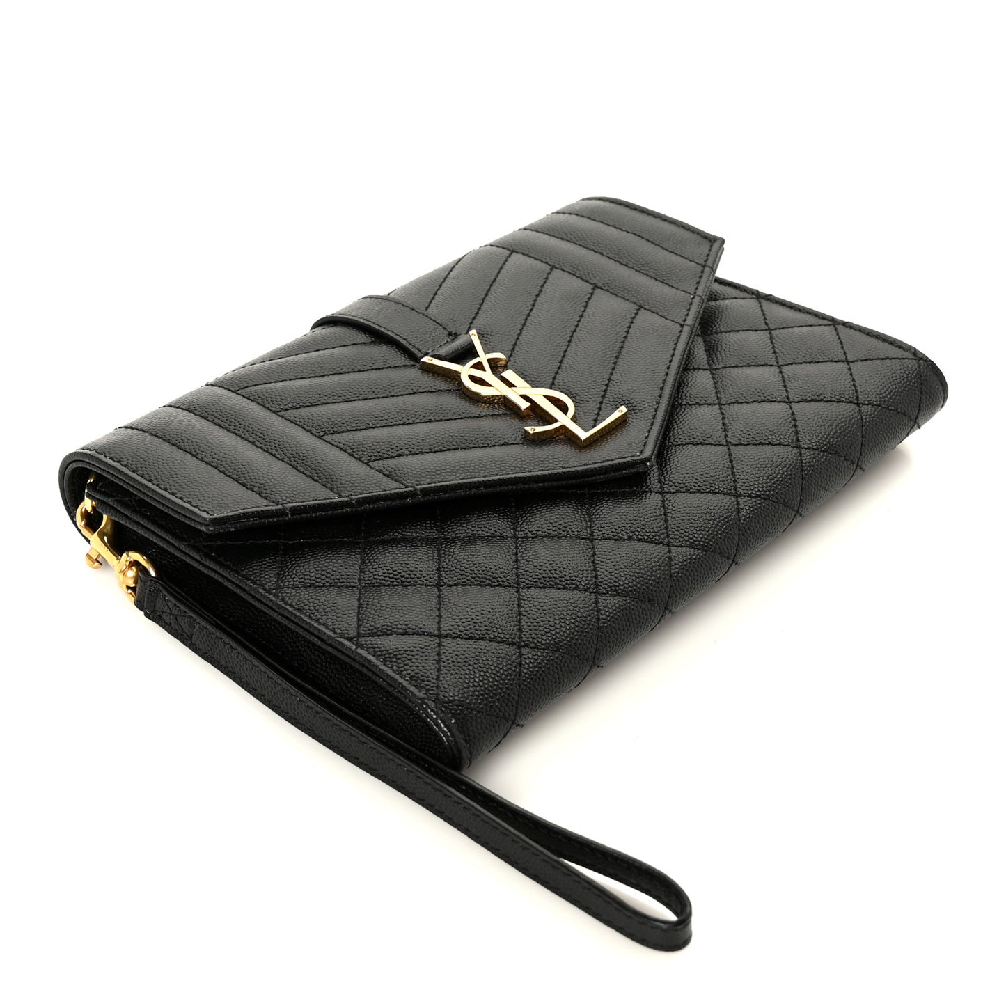 Grain De Poudre Textured Mixed Matelasse Triquilt Monogram Clutch Black