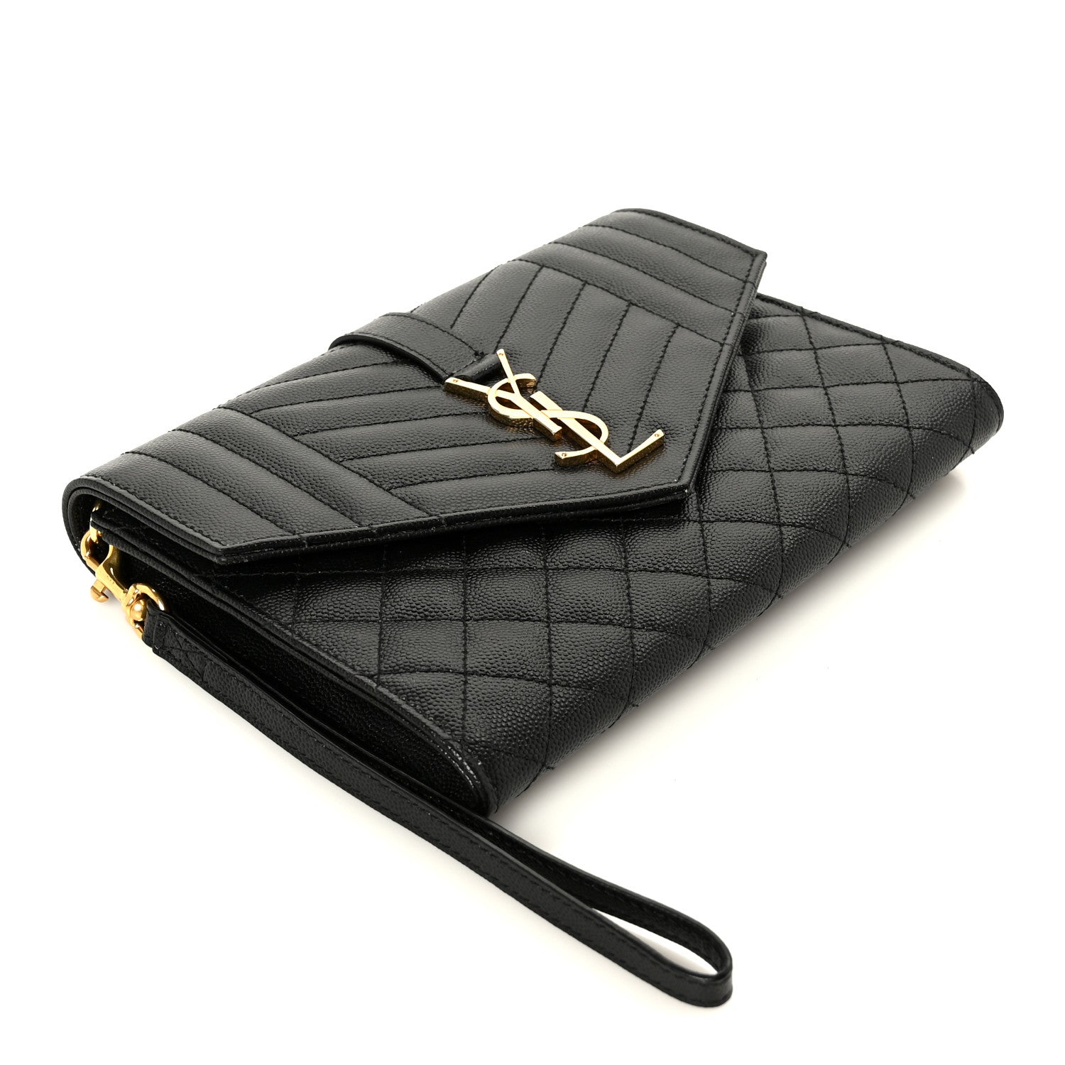 Saint Laurent Grain De Poudre Textured Mixed Matelasse Triquilt Monogram Clutch Black 4 of 9