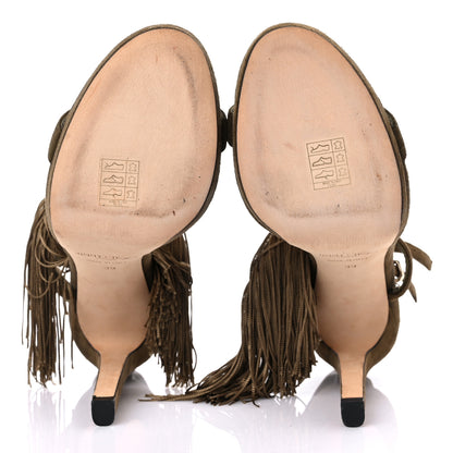 Jimmy Choo Suede Fringe Farrah 120 Sandals 39 Olive 5 of 15