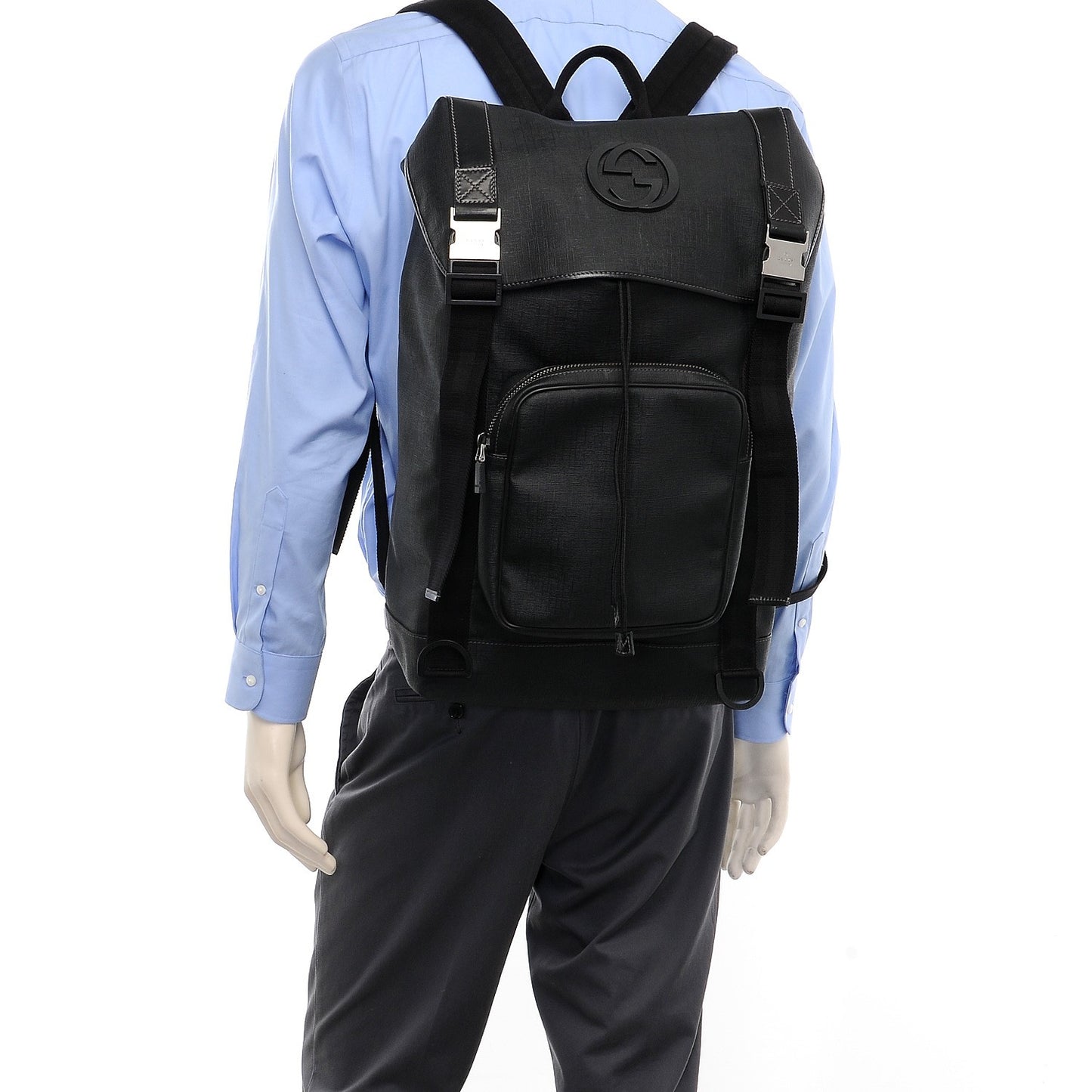 Coated Canvas Interlocking G Double Buckle Backpack Black