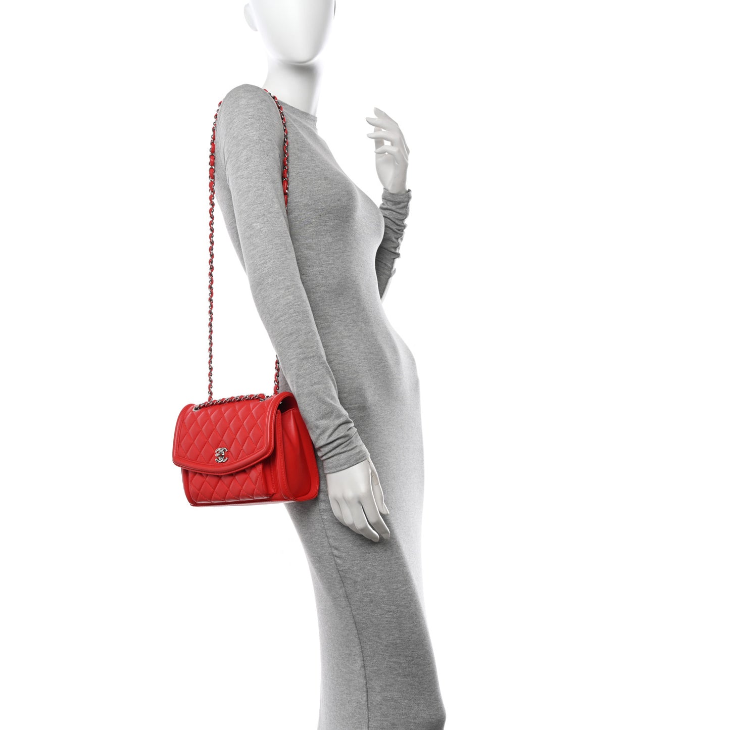 Lambskin Quilted Small Geometric Flap Red