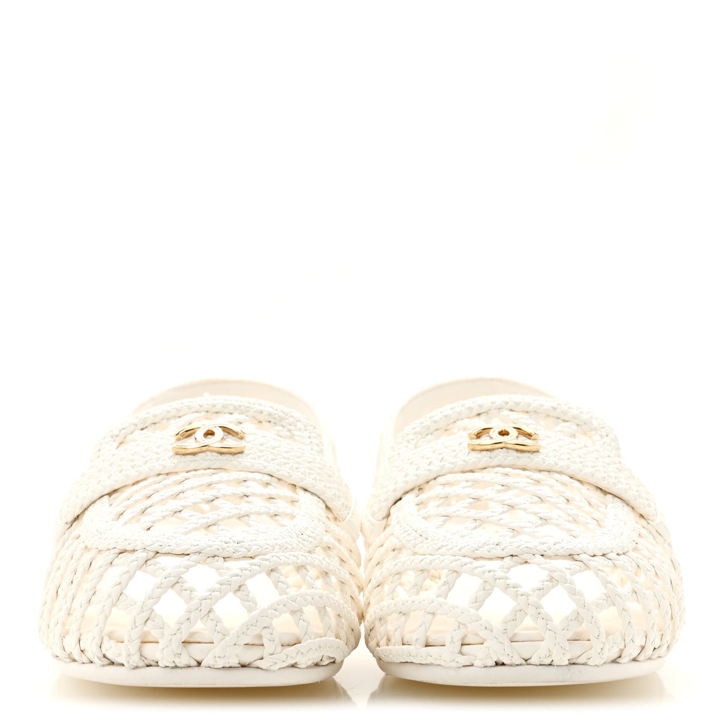 Braided Lambskin CC Mocassin Loafers 41 White