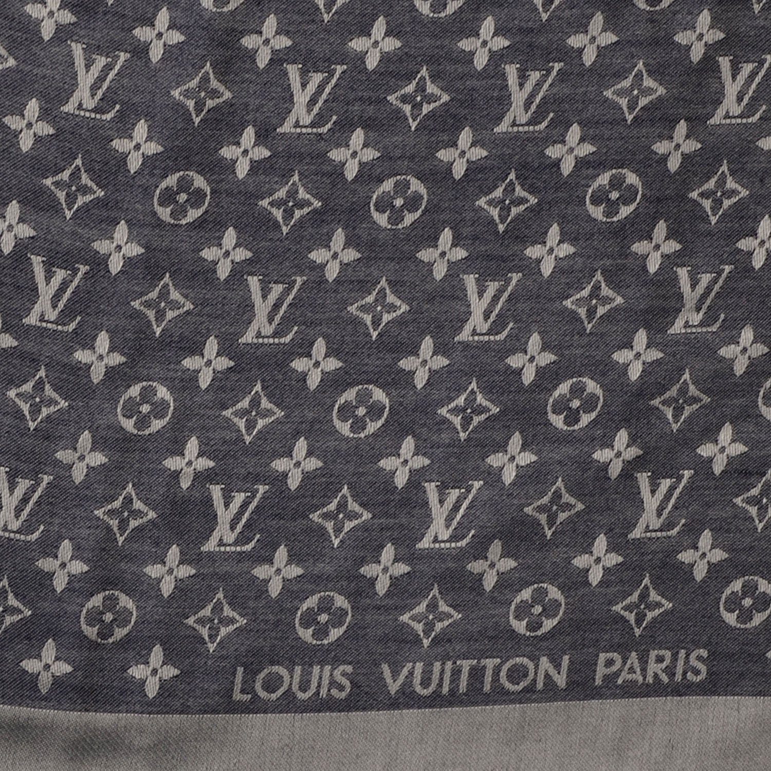 Louis Vuitton Silk Wool Monogram Denim Shawl Blue 4 of 5