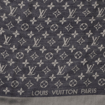 Louis Vuitton Silk Wool Monogram Denim Shawl Blue 4 of 5