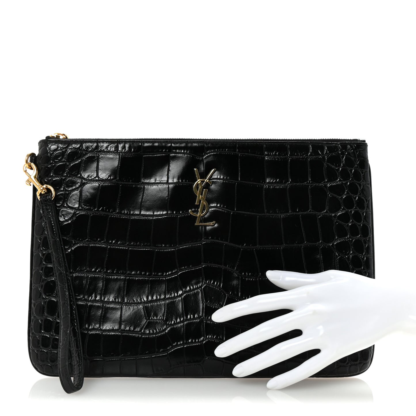 Calfskin Crocodile Embossed Tablet Pouch Black