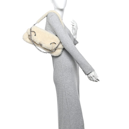 Gucci Merino Wool Medium Maxi Horsebit Chain Shoulder Bag Off White 2 of 12