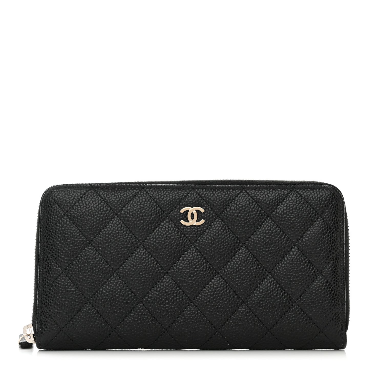 Caviar Quilted Large Gusset Zip Around Wallet Black