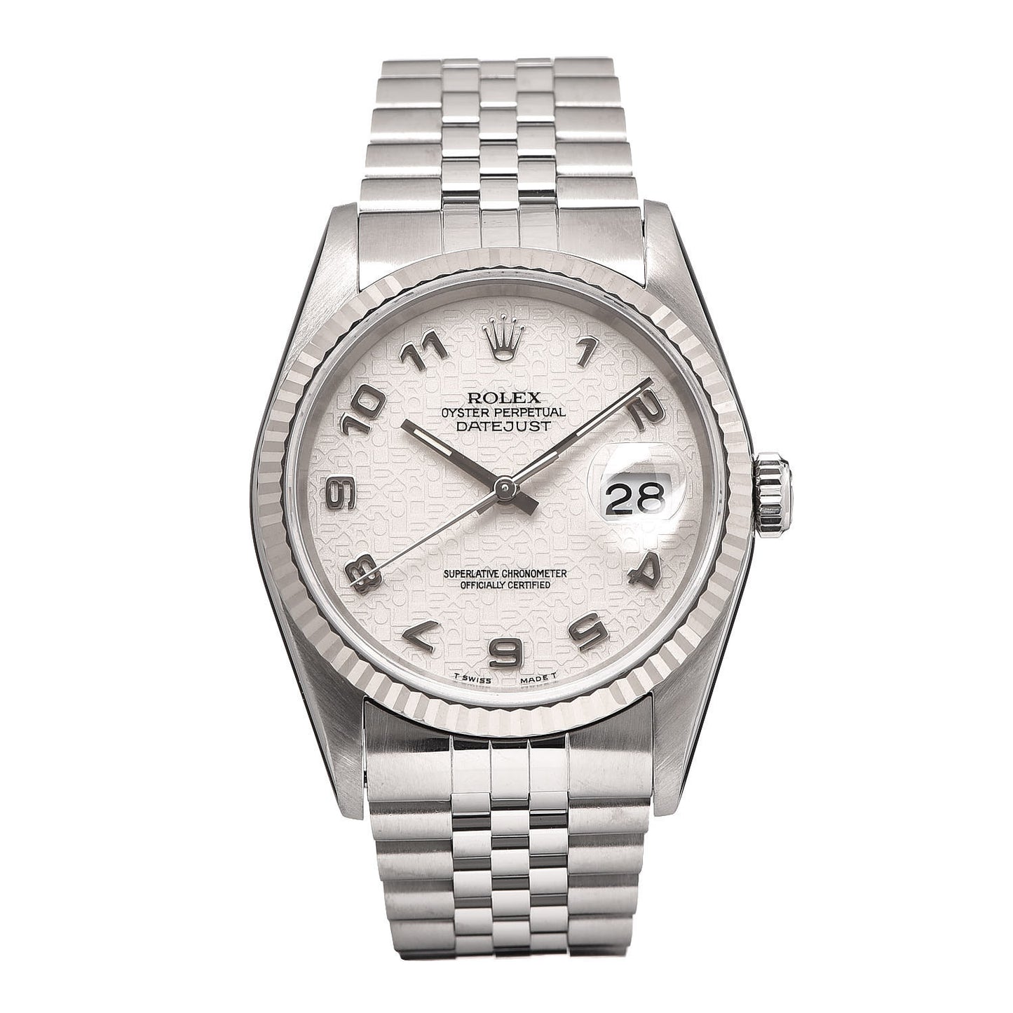 Stainless Steel 18K White Gold 36mm Oyster Perpetual Datejust Watch White Jubilee 16234