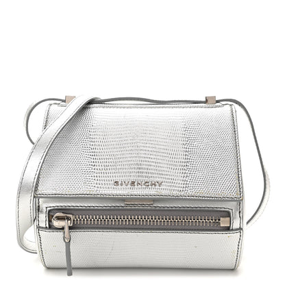 Givenchy Metallic Calfskin Lizard Embossed Mini Pandora Box Crossbody Bag Silver 1 of 14