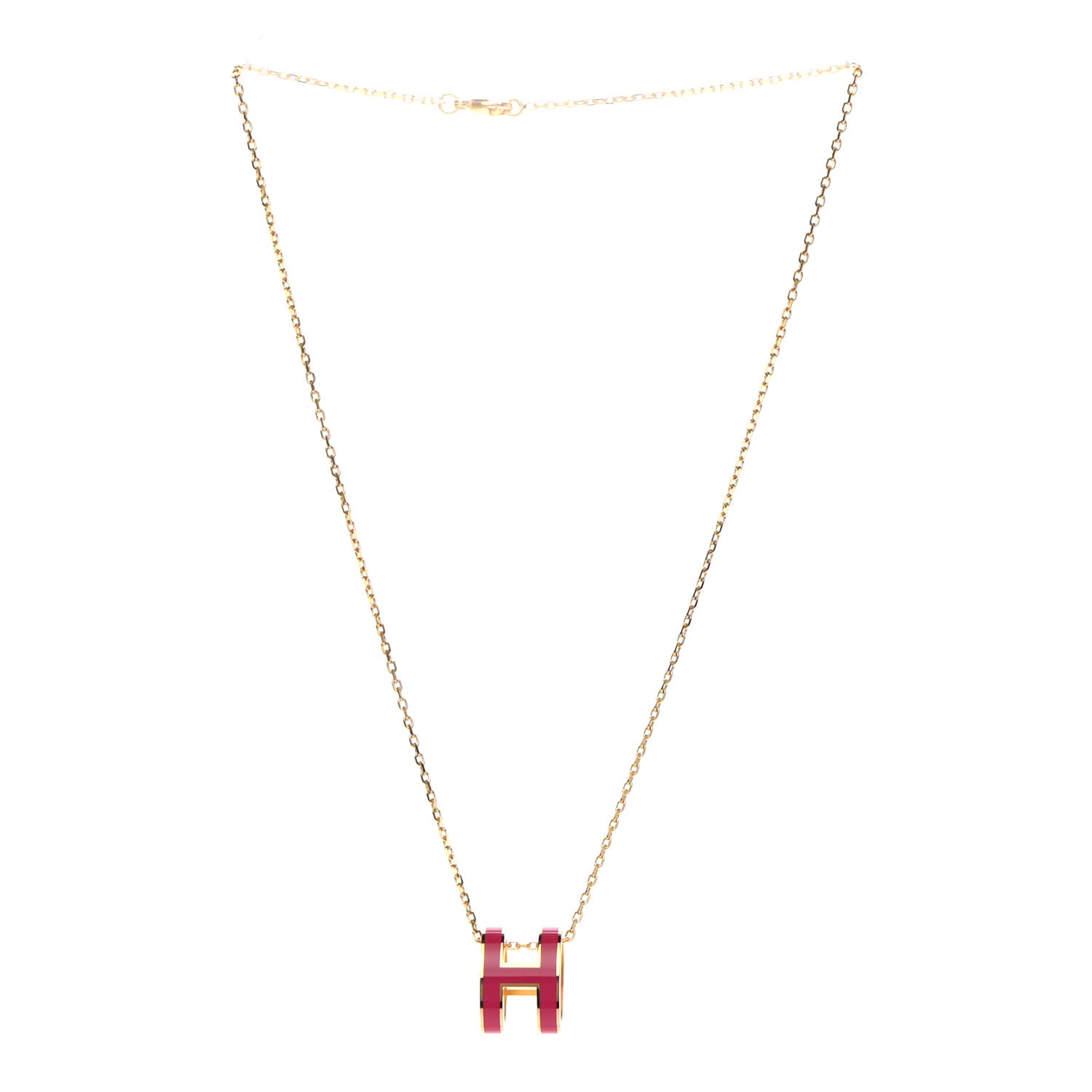 Hermes Lacquered Gold Pop H Pendant Necklace Rose Extreme 3 of 7