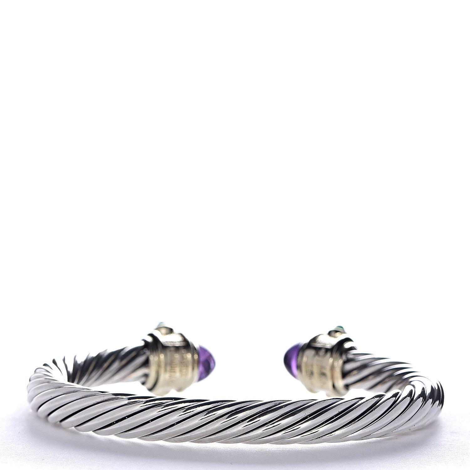 David Yurman Sterling Silver 14K Yellow Gold Amethyst Emerald Topaz 7mm Cable Renaissance Bracelet 3 of 3