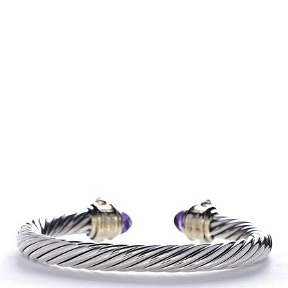 David Yurman Sterling Silver 14K Yellow Gold Amethyst Emerald Topaz 7mm Cable Renaissance Bracelet 3 of 3