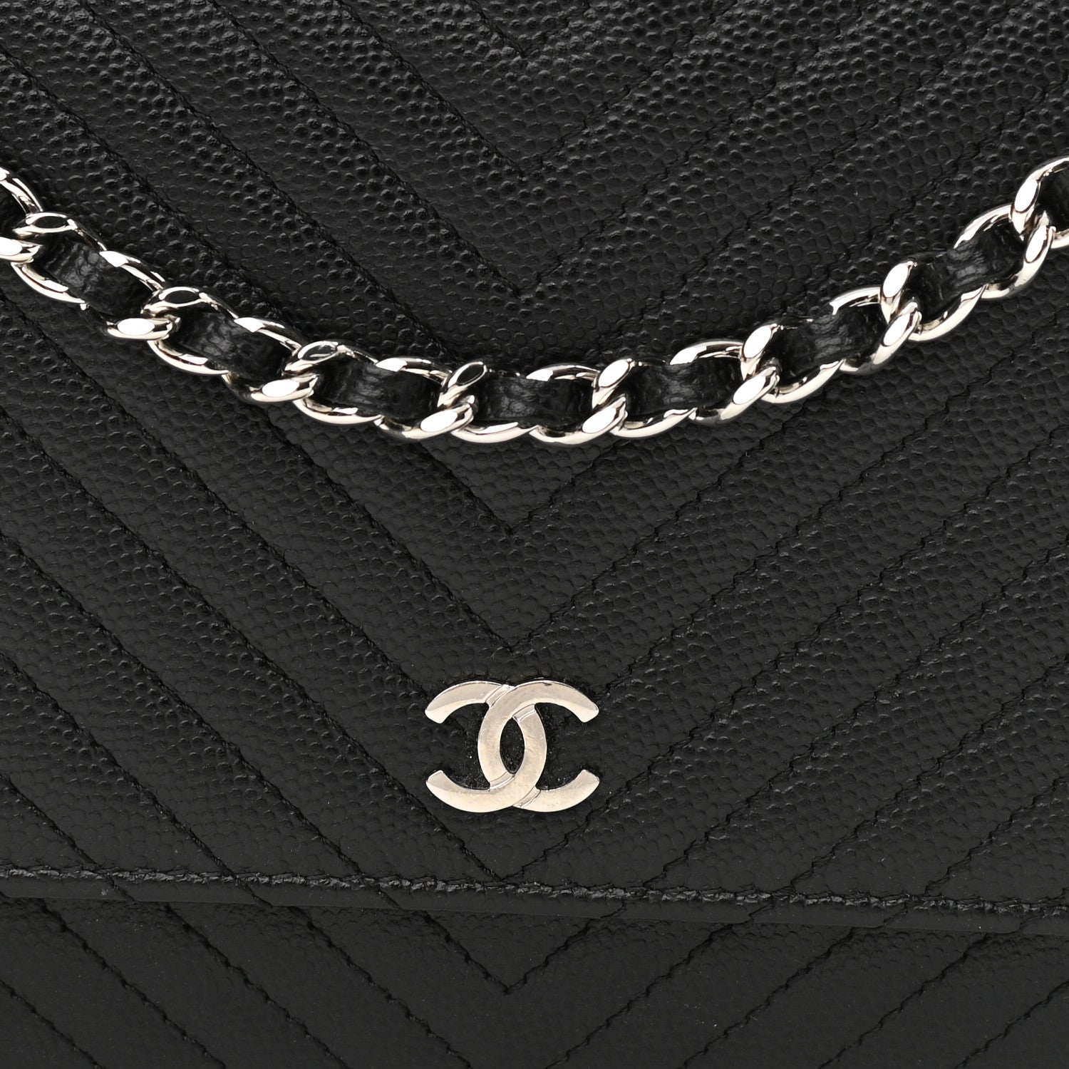 Chanel Caviar Chevron Quilted Wallet On Chain WOC Black 9 of 13