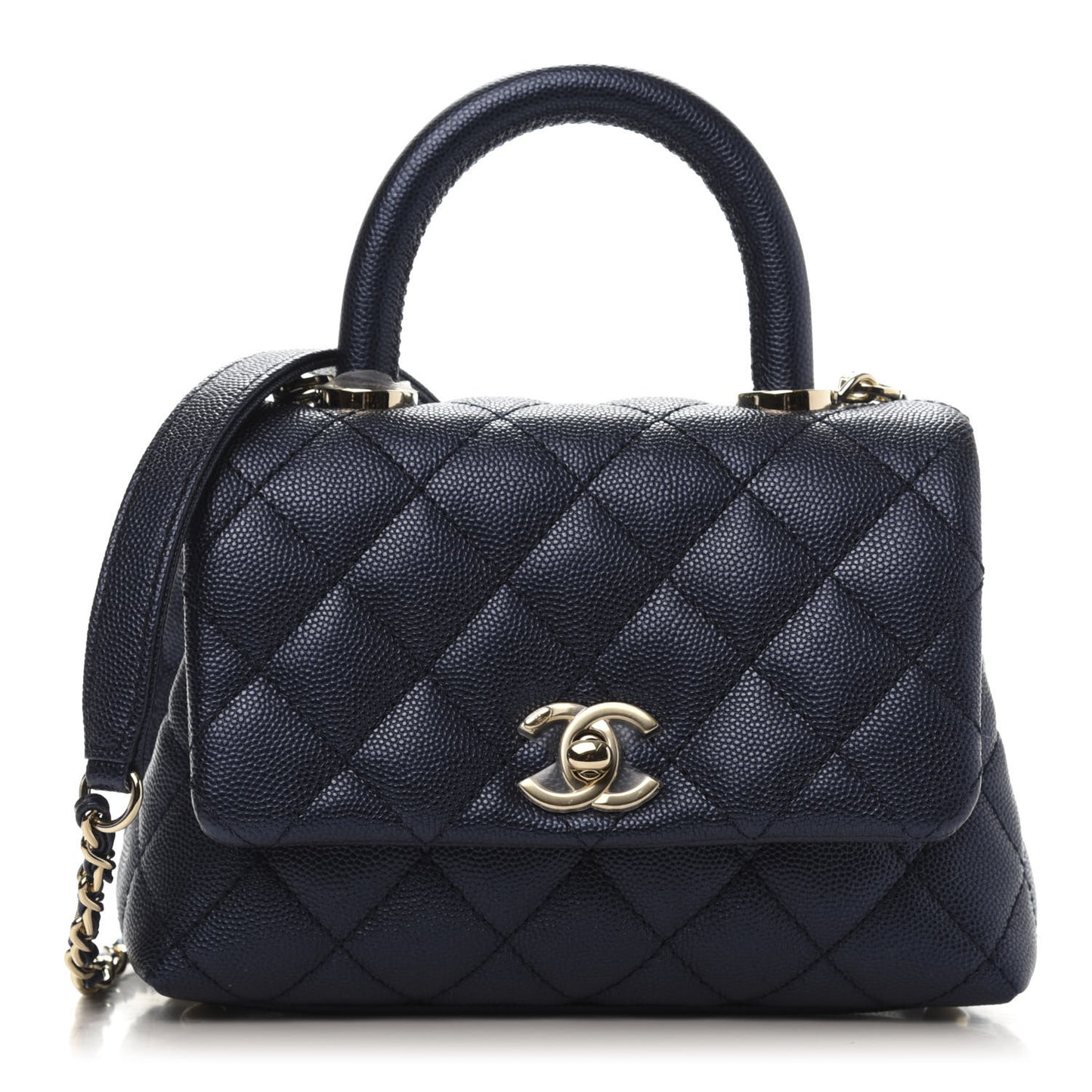 Metallic Caviar Quilted Extra Mini Coco Handle Flap Dark Blue
