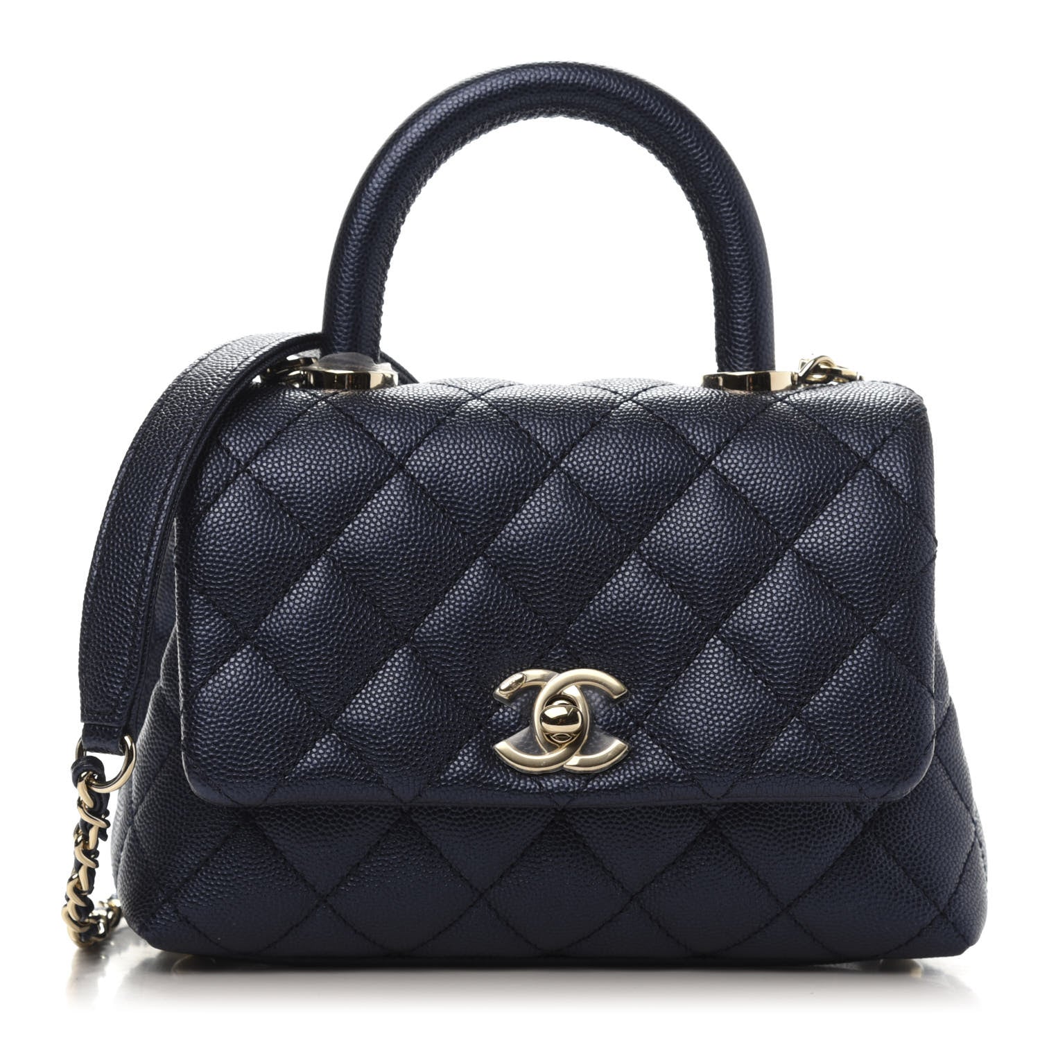 Chanel Metallic Caviar Quilted Extra Mini Coco Handle Flap Dark Blue 1 of 10