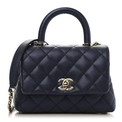 Chanel Metallic Caviar Quilted Extra Mini Coco Handle Flap Dark Blue 1 of 10