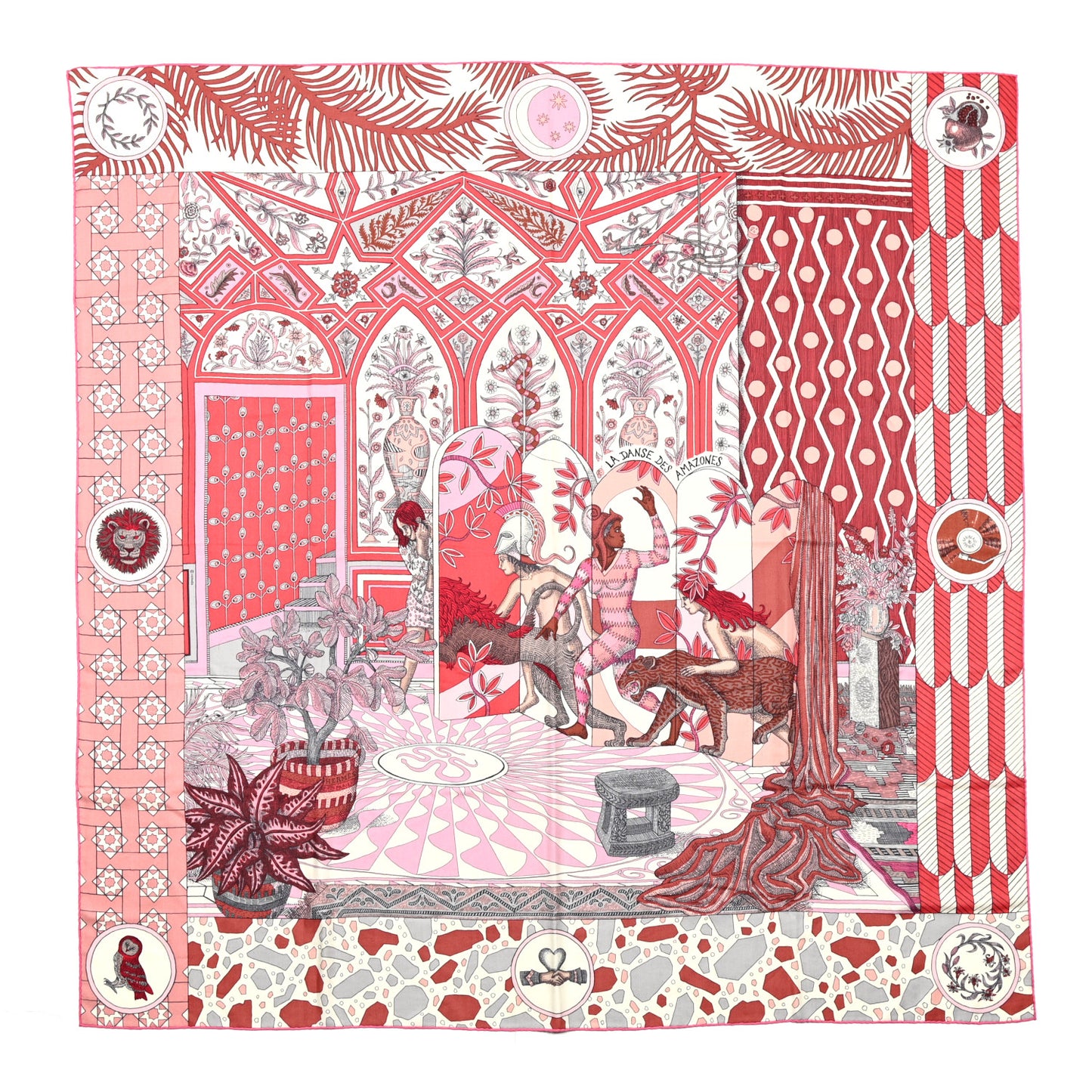 Cashmere Silk La Danse Des Amazones Shawl 140 Vieux Rose Gris White