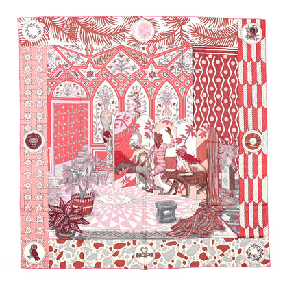 Hermes Cashmere Silk La Danse Des Amazones Shawl 140 Vieux Rose Gris White 1 of 5