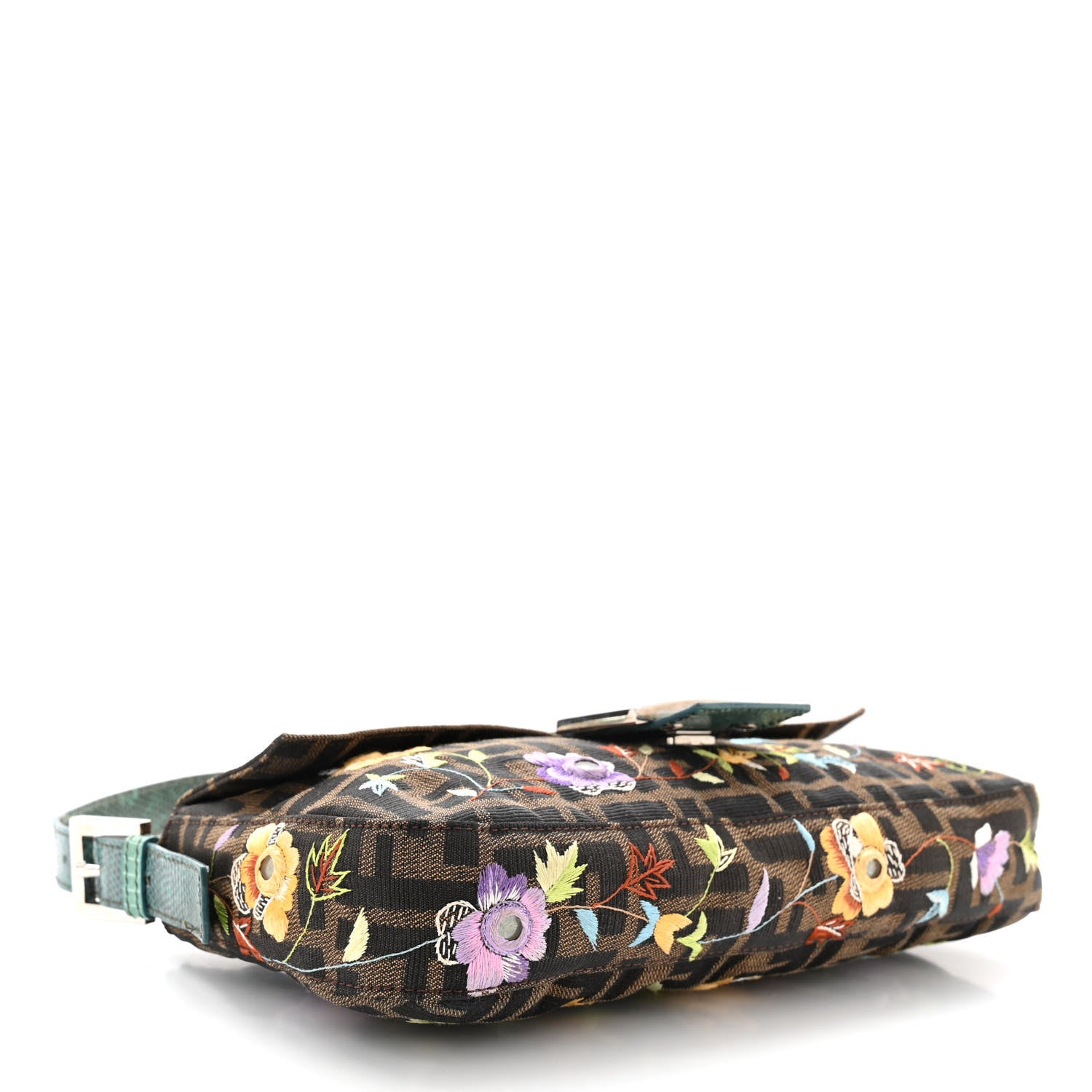 Fendi Zucca Lizard Embroidered Baguette Tobacco Blue Multicolor 4 of 12