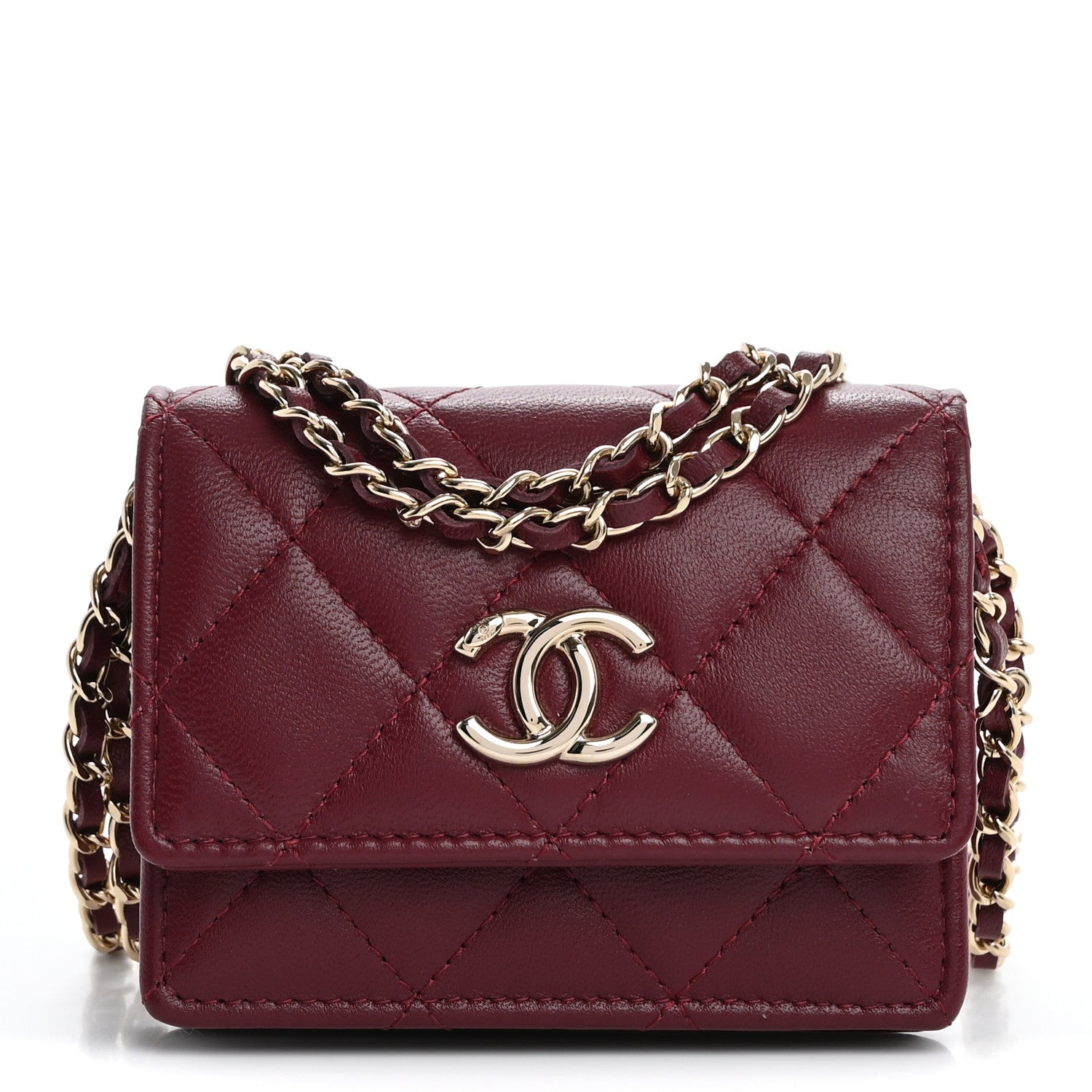 Chanel Lambskin Quilted Mini Flap With Chain Burgundy 1 of 11