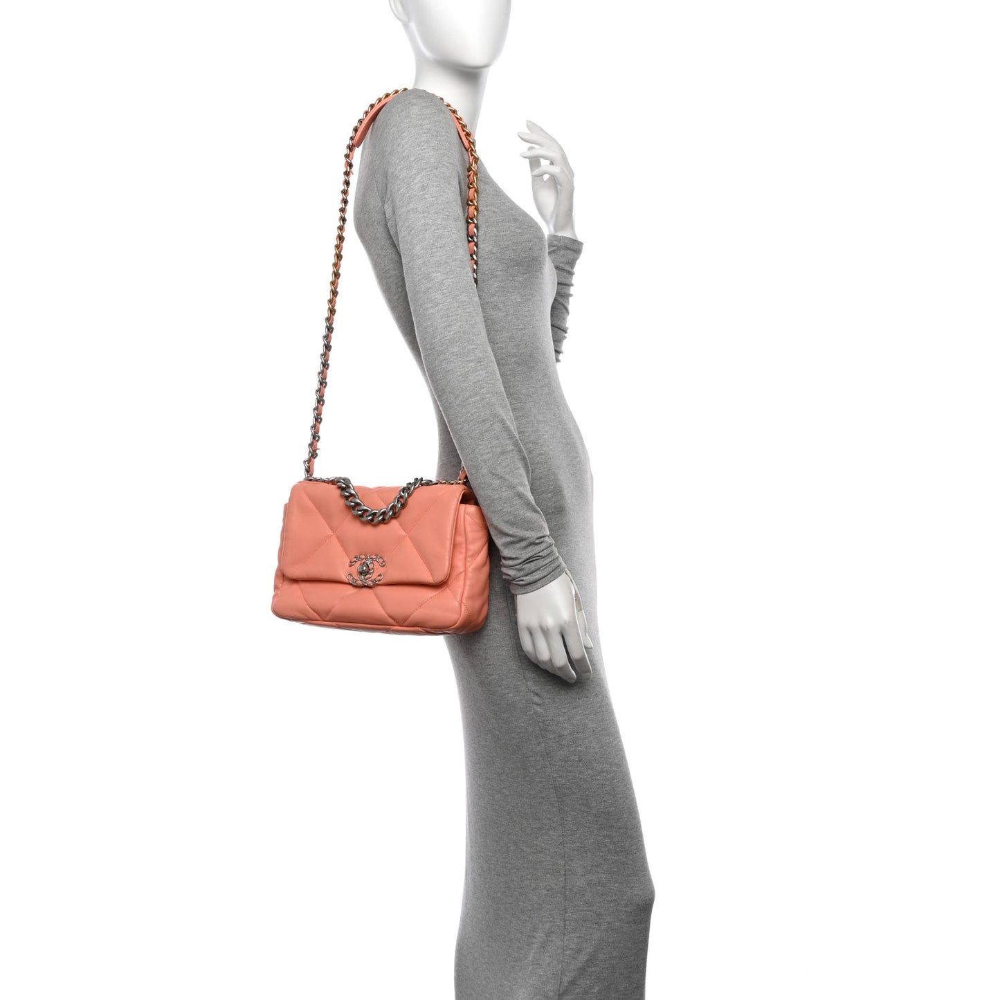 Lambskin Quilted Medium Chanel 19 Flap Light Orange