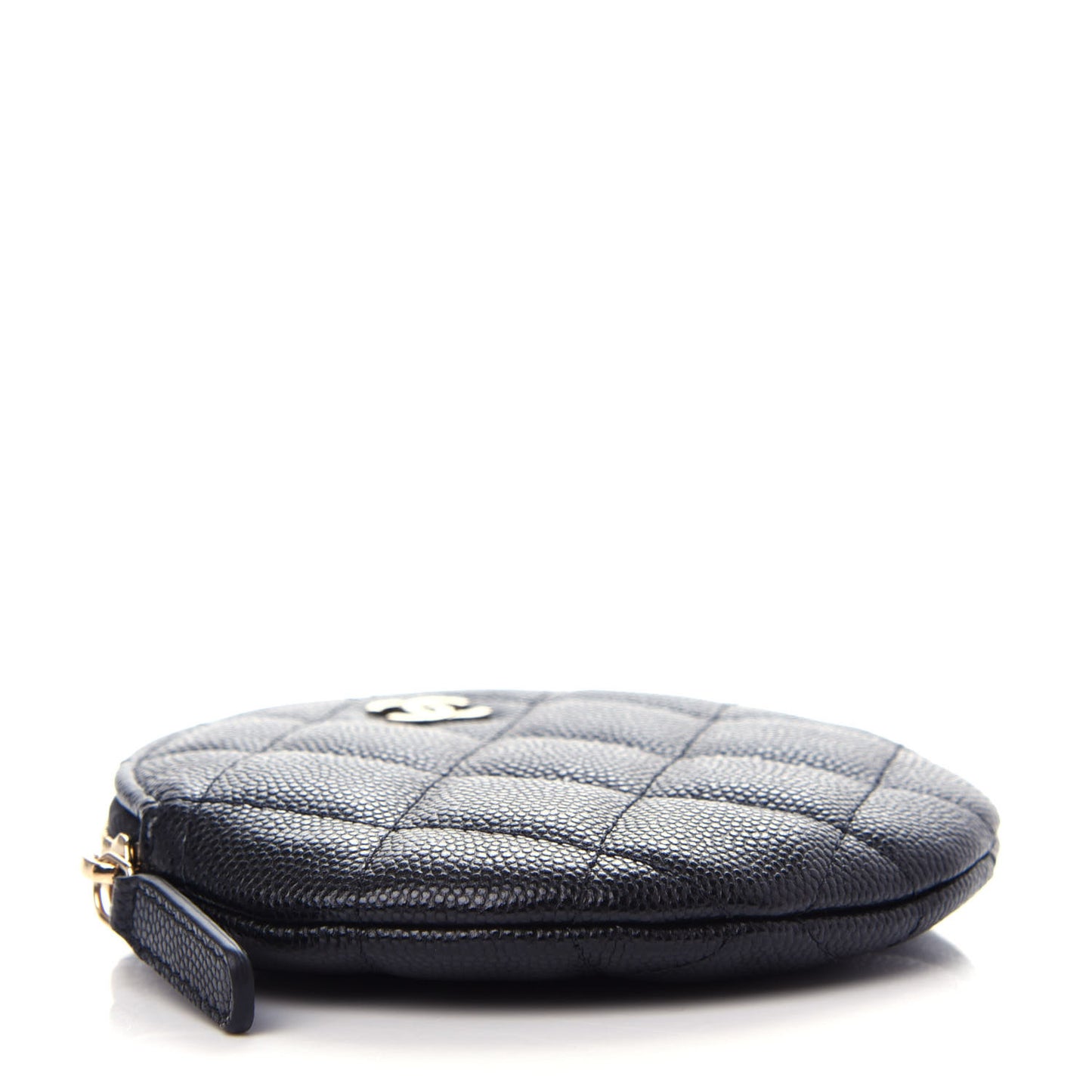 Caviar Quilted Round Clip On Coin Purse Black