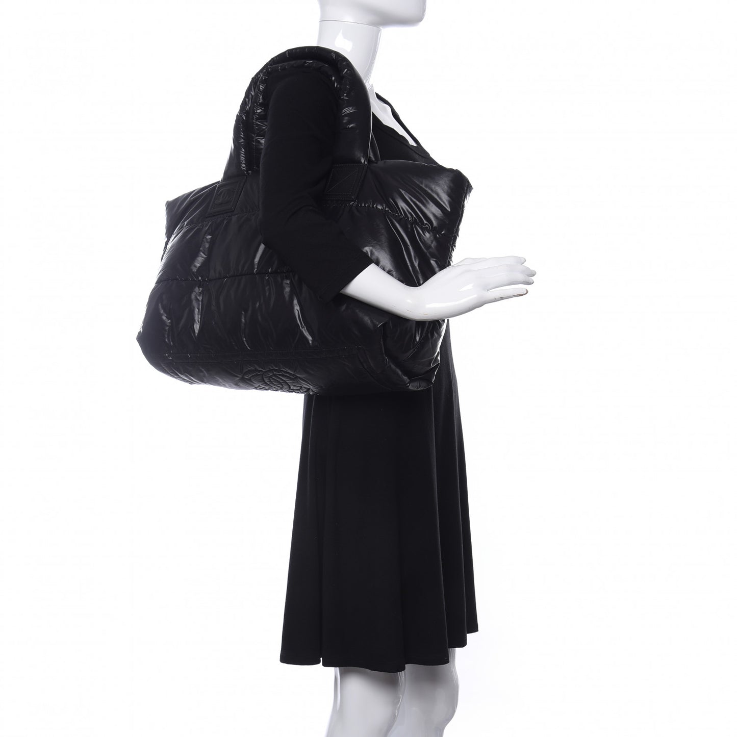 Nylon Quilted Coco Cocoon Reversible Tote Black