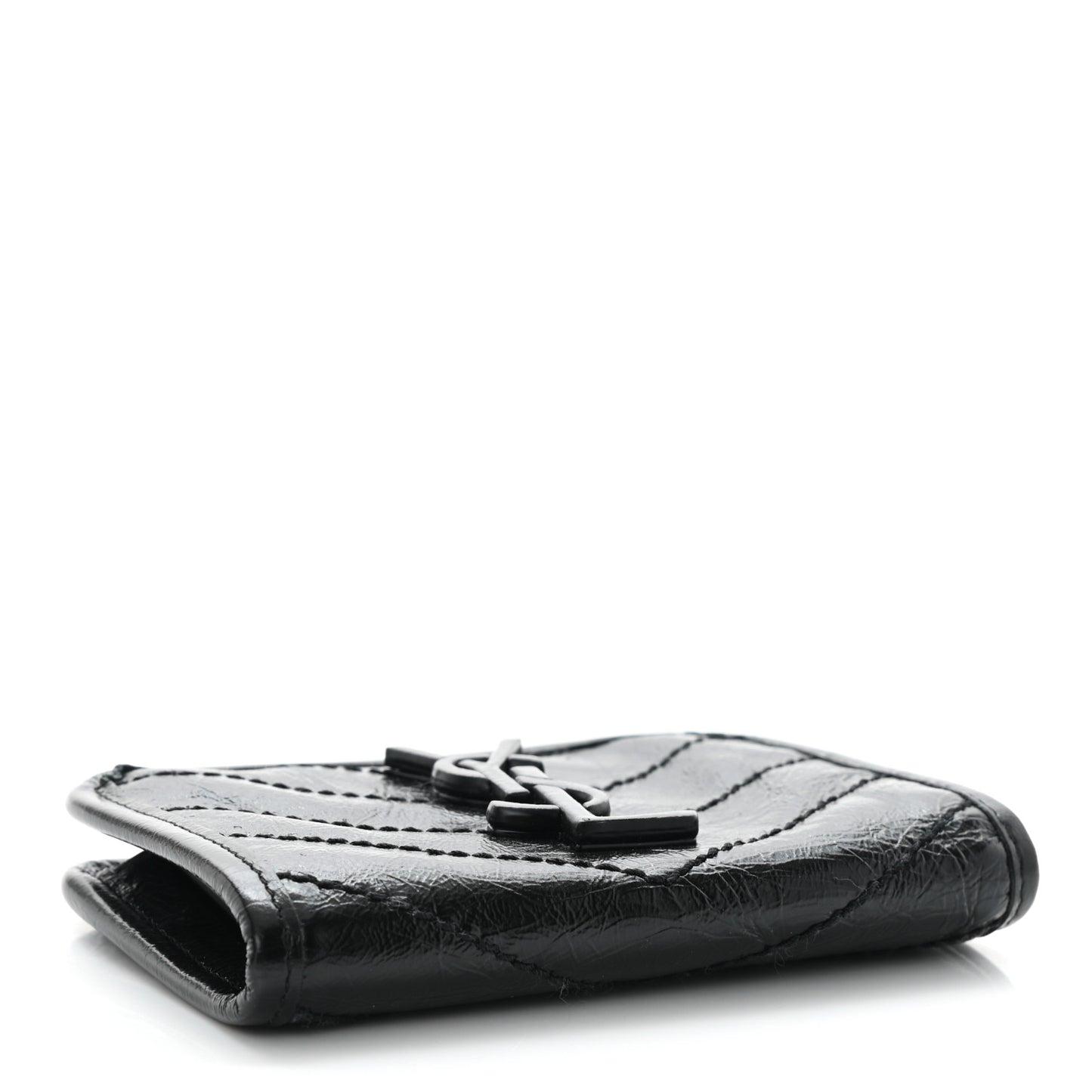 Crinkled Calfskin Matelasse Monogram Niki Card Holder Black