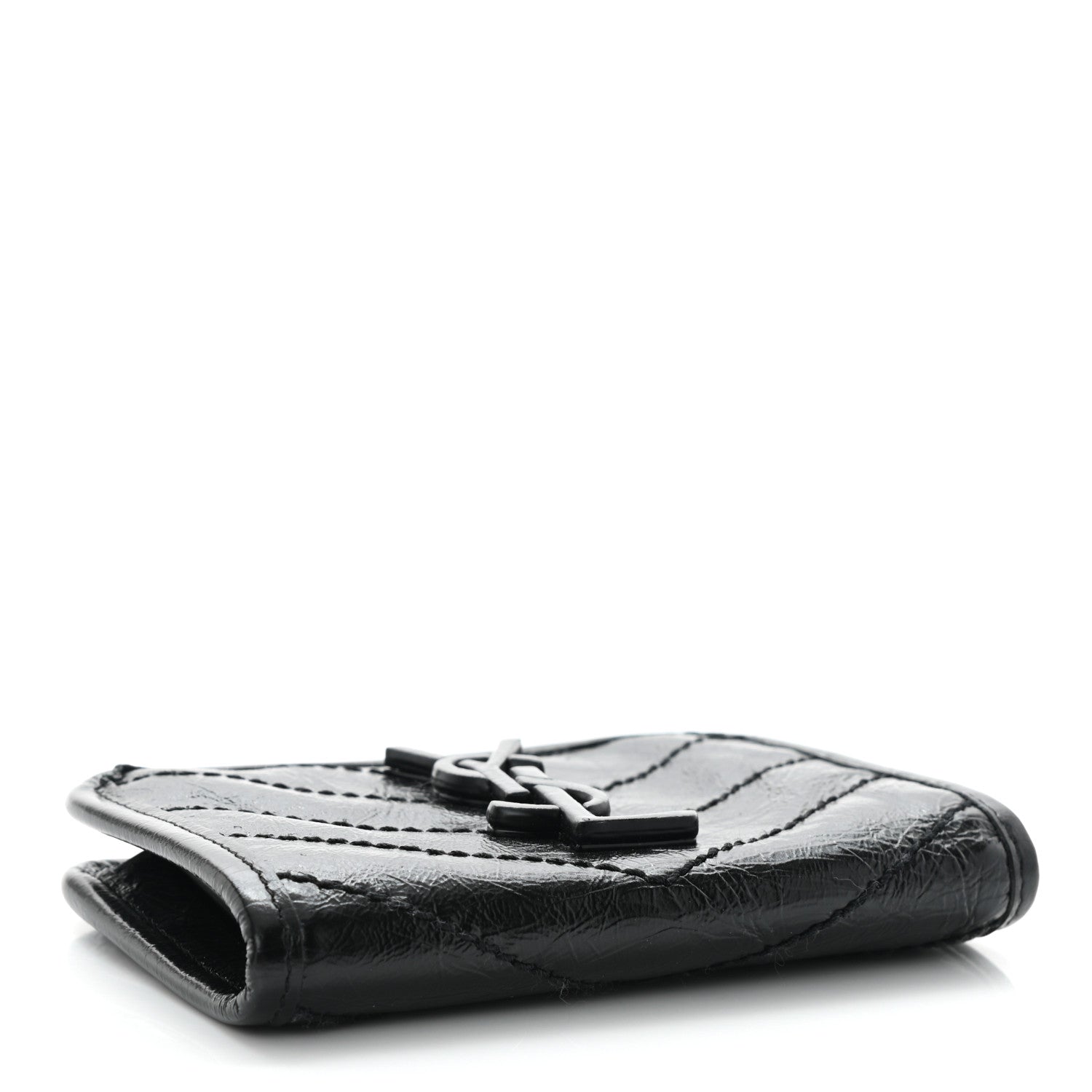 Saint Laurent Crinkled Calfskin Matelasse Monogram Niki Card Holder Black 4 of 9