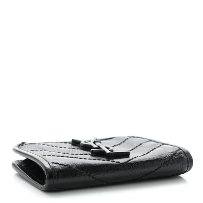 Saint Laurent Crinkled Calfskin Matelasse Monogram Niki Card Holder Black 4 of 9