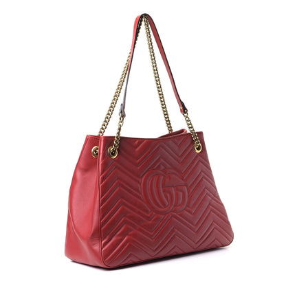 Gucci Calfskin Matelasse Medium GG Marmont Shoulder Tote Bag Hibiscus Red 2 of 5